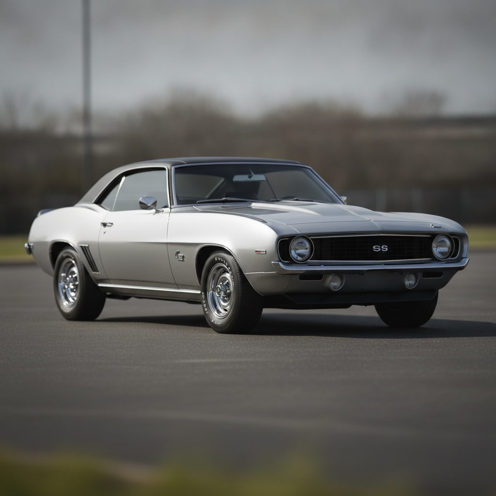 A silver 1969 Camaro SS